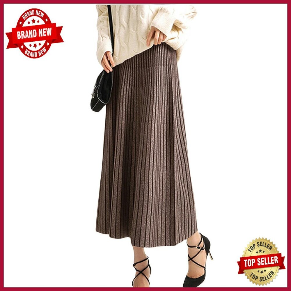 Reversible Stretchy Waist Knitted A-Line Pleated Midi Skirt
